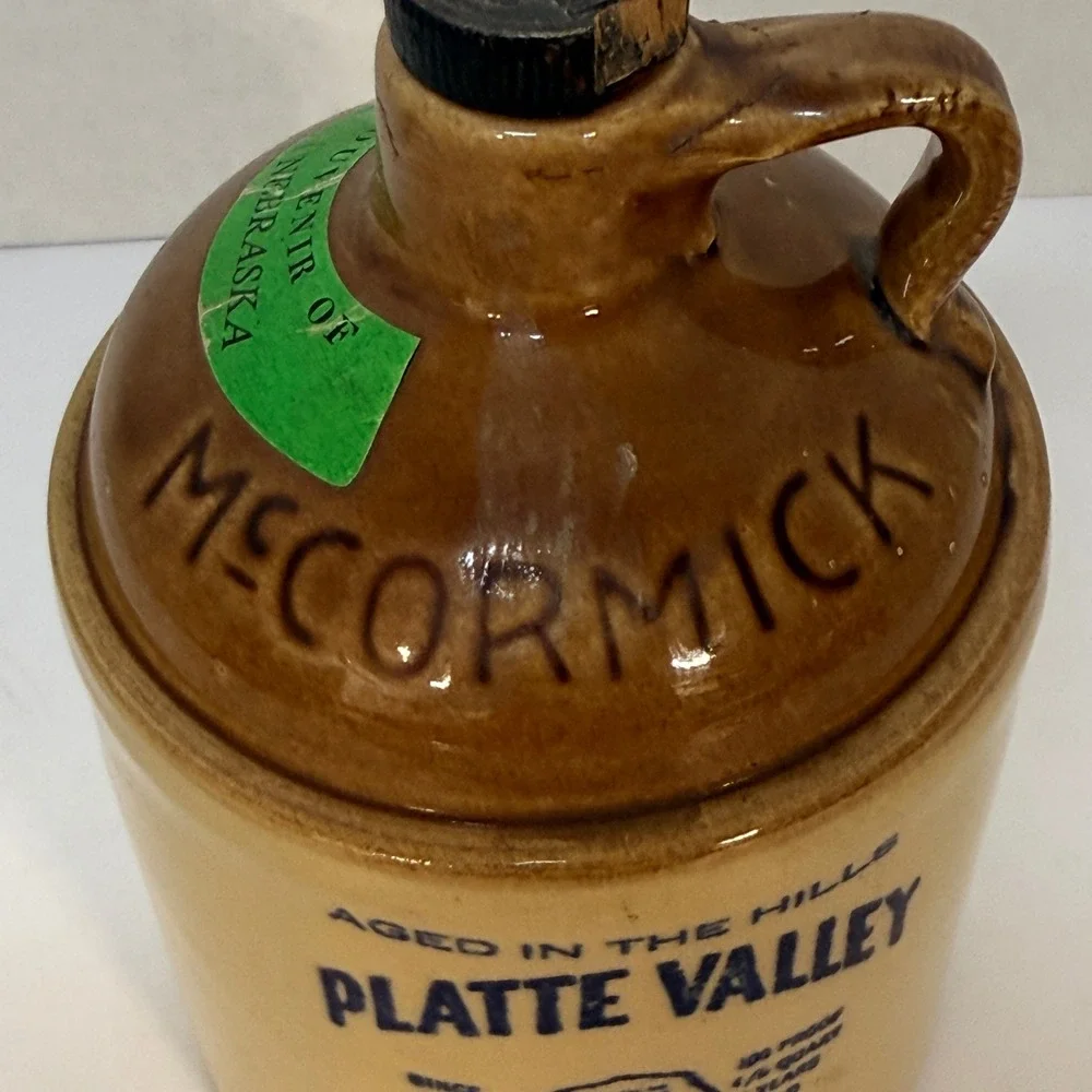 Vtg McCormick Platte Valley Straight Corn Whiskey Stoneware Jug 4/5 Quart *EMPTY